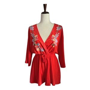 NWT Topshop Red Floral Embroidered Romper - Size 6